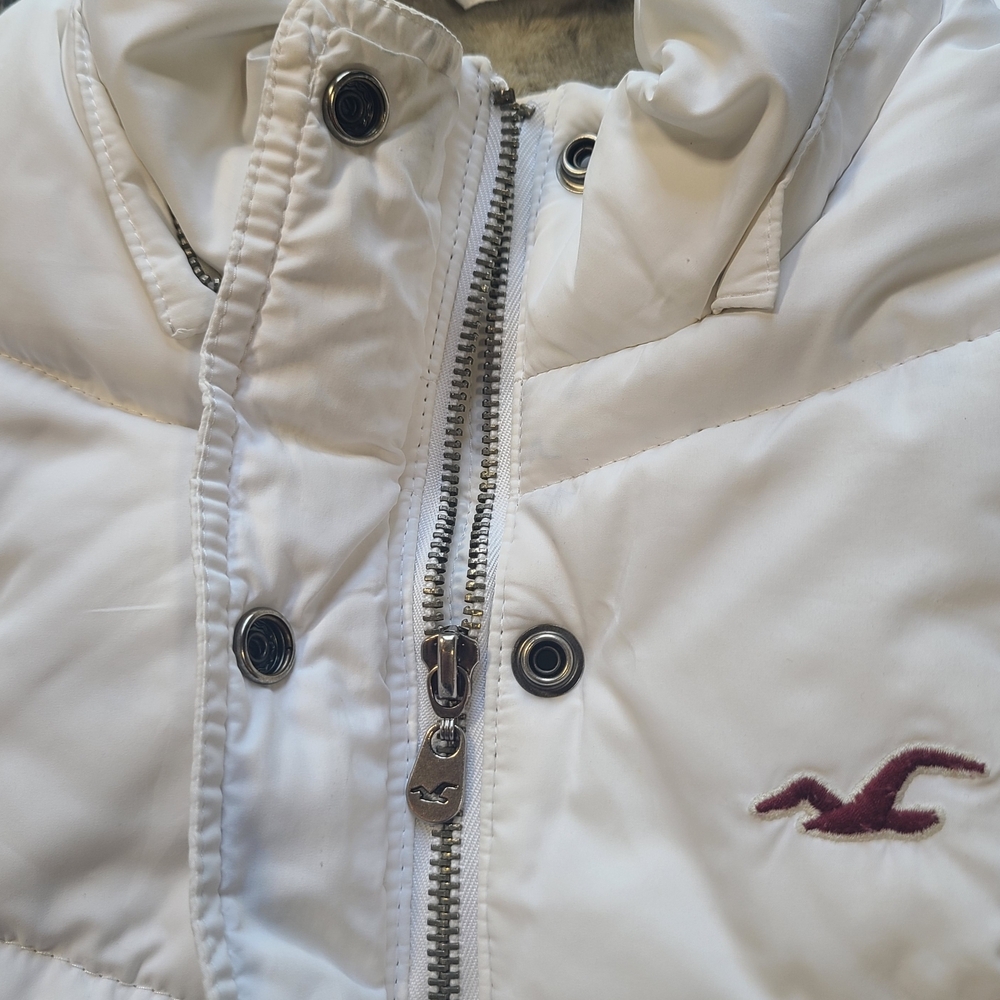 Vintage Hollister White Puffer Jacket Faux Fur Fleece Lined Y2K Women’s L - Picture 7 of 11